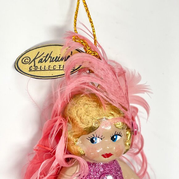 Katherine's Collection 20s Flapper Kewpie Doll Christmas Ornament Pink Feathers - Picture 9 of 10
